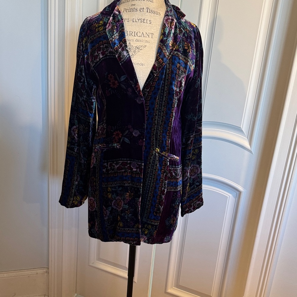 Johnny Was Purple and Blue Velvet Blazer